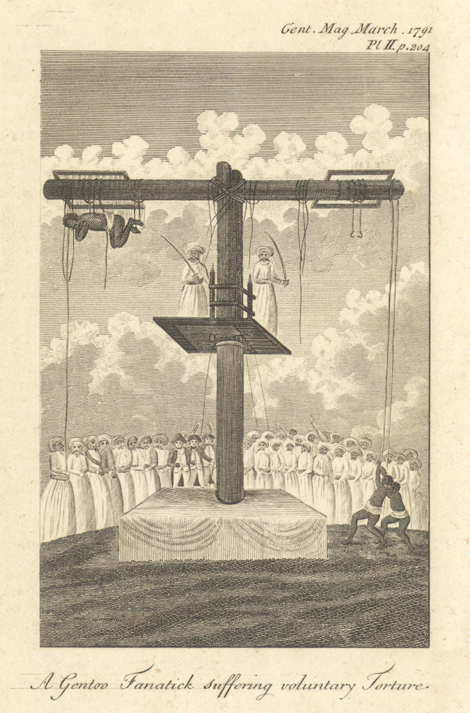 A Gentoo (Hindu) Fanatic suffering voluntary torture 1791 old antique print